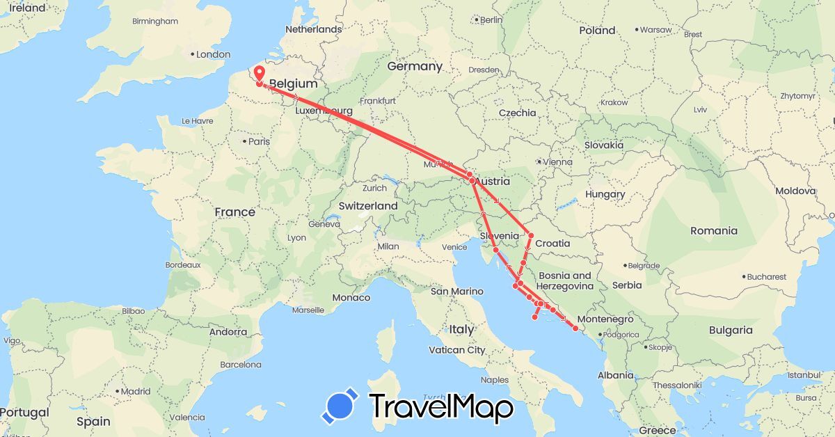 TravelMap itinerary: driving, hiking in Austria, France, Croatia (Europe)